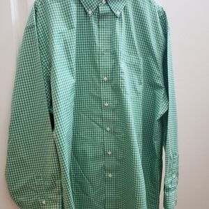 Green checkered button down shirt